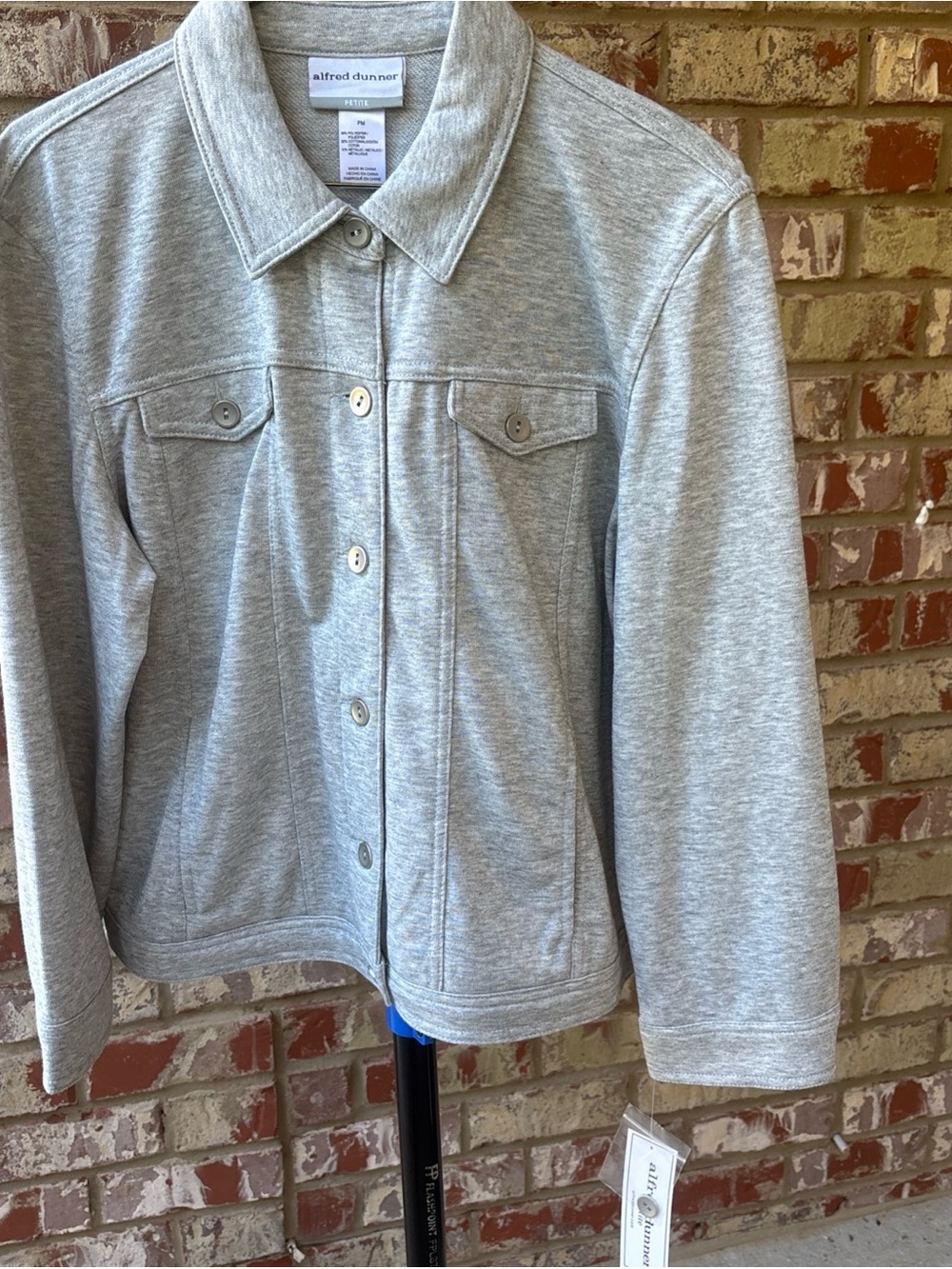 🔥 NWT Alfred Dunner Petite Shimmer Trucker Jacket Grey M